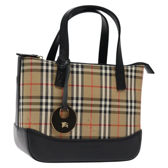 BURBERRY Nova Check Hand Bag Canvas Beige Gold Auth 126306 - Picture 1 of 16